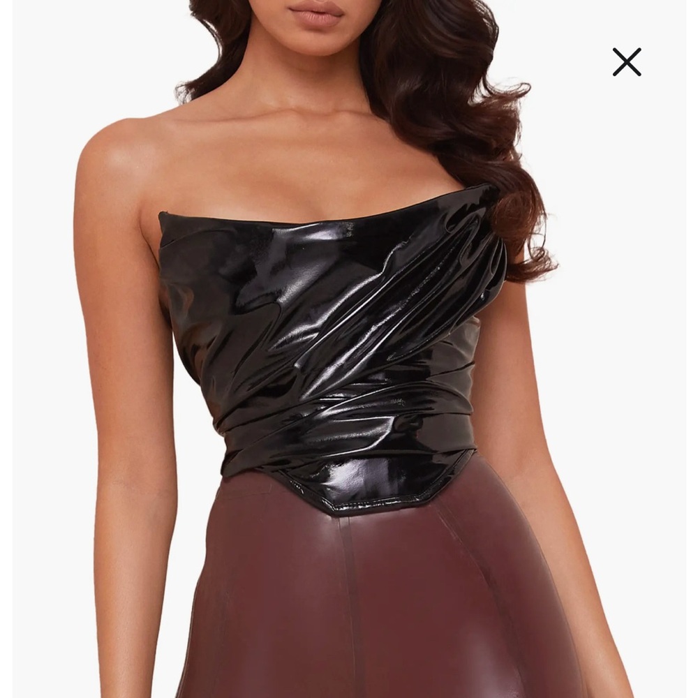HOUSE OF CB Marla Faux Patent Leather Corset Top Size XS Cropped Top